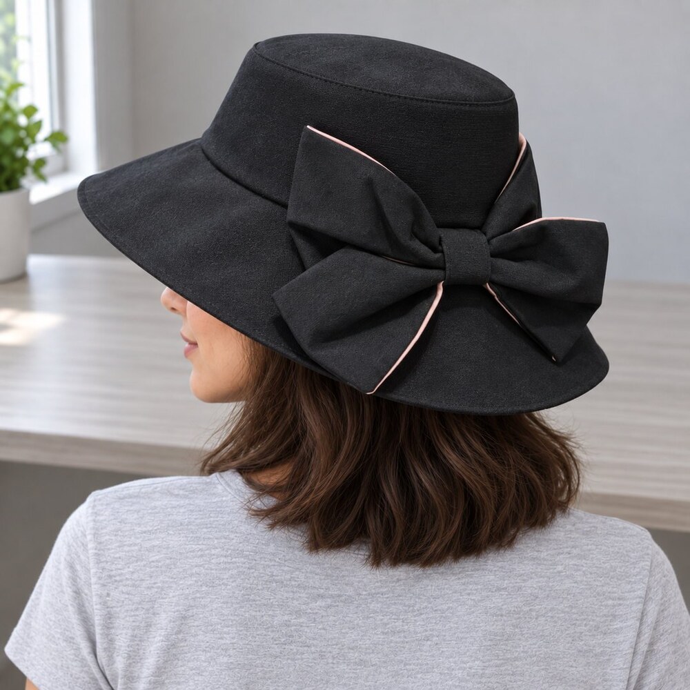 Prada Black Wide Brim Hat with Bow - Picture 3 of 6